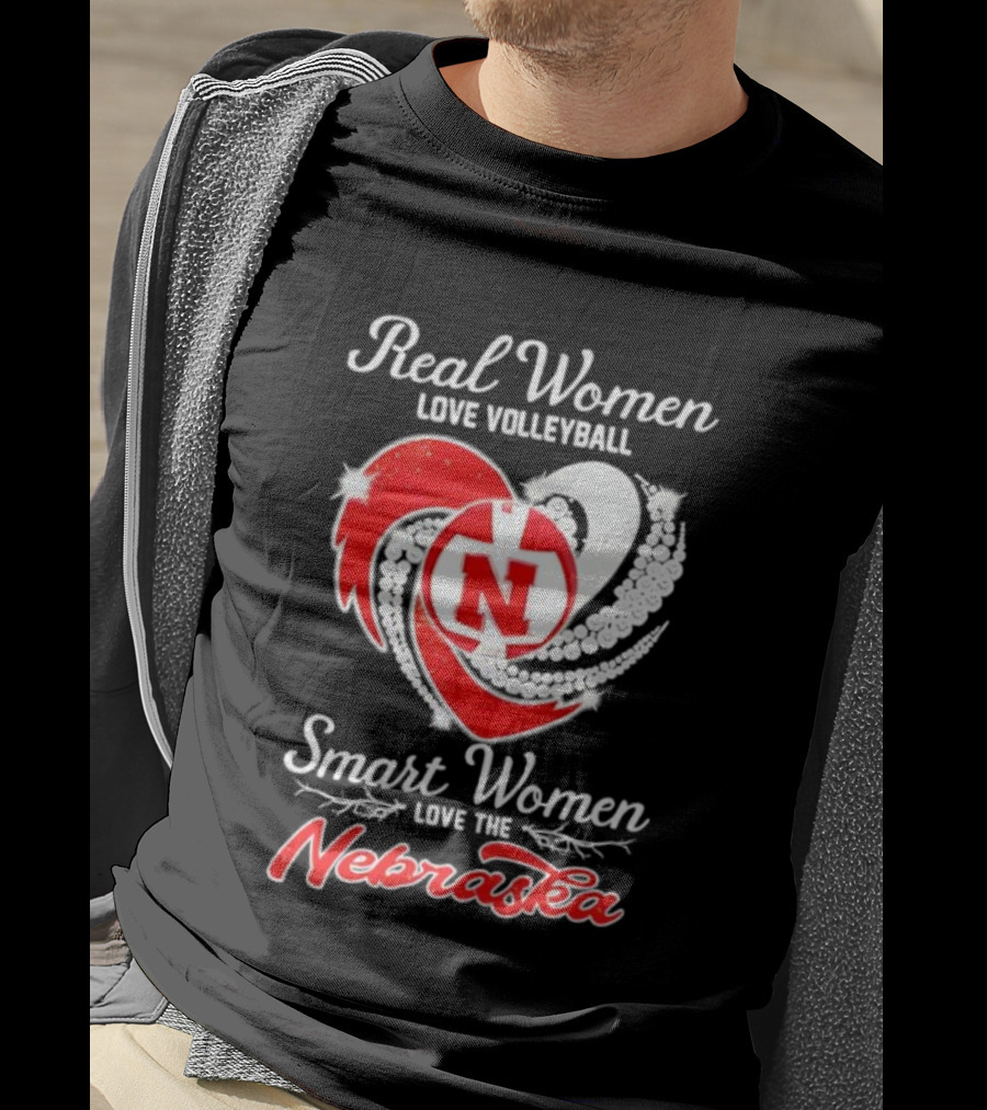 Real Women Love Volleyball Smart Women Love The Nebraska N Heart T-Shirt