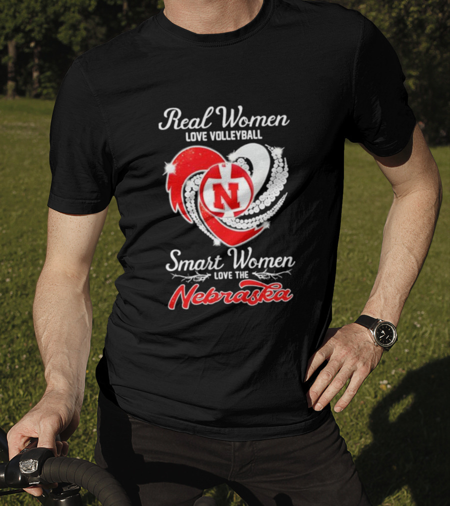 Real Women Love Volleyball Smart Women Love The Nebraska N Heart T-Shirt