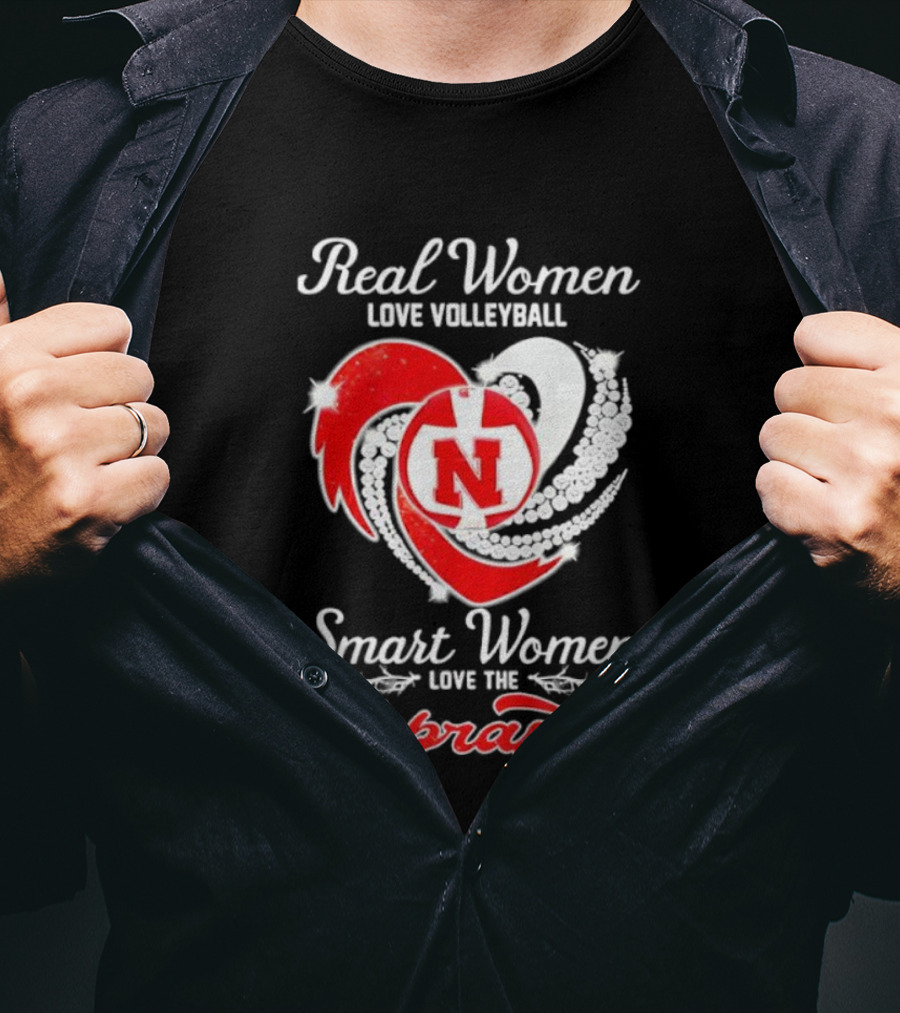 Real Women Love Volleyball Smart Women Love The Nebraska N Heart T-Shirt