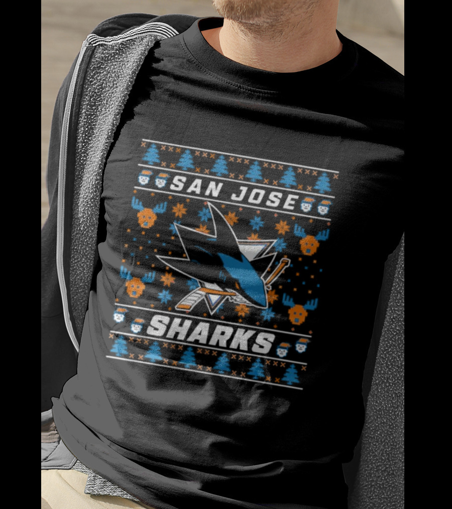San Jose Sharks 2025 Holiday Ugly Christmas Sweater NHL Team Logo Retro Style T-Shirt