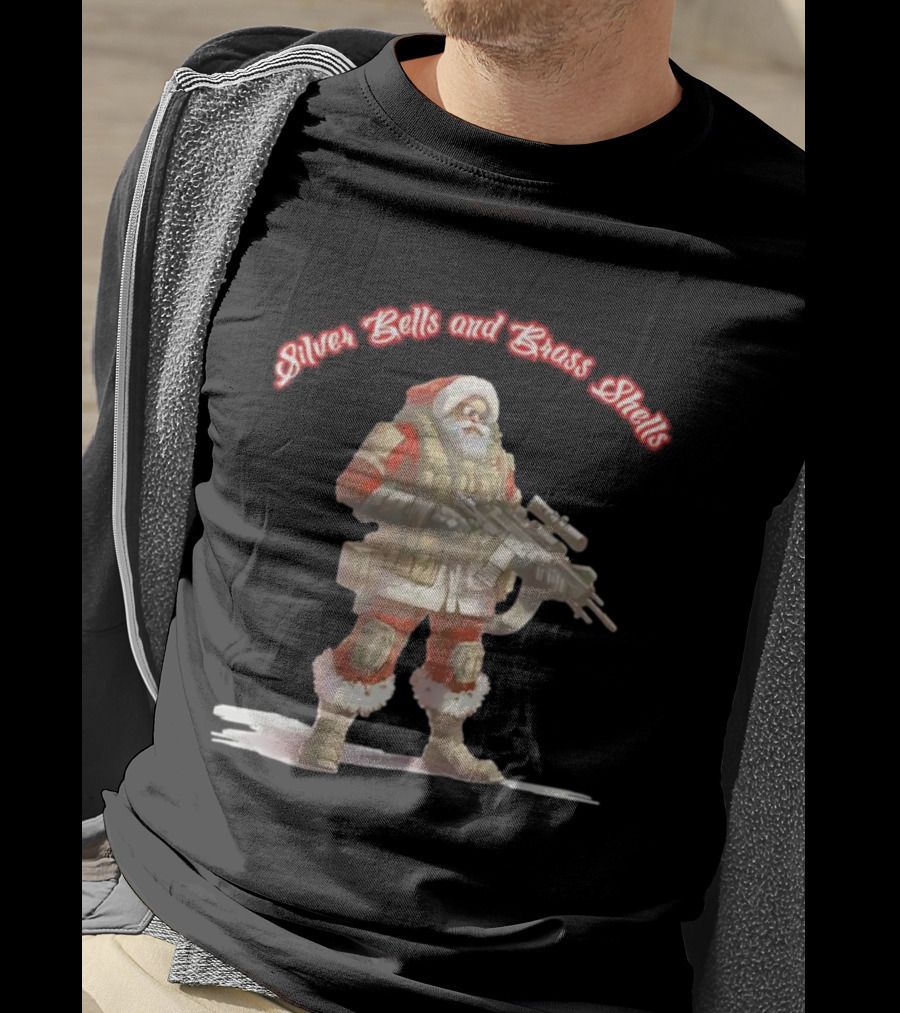 Silver Bells And Brass Shells Armed Santa Christmas T-Shirt