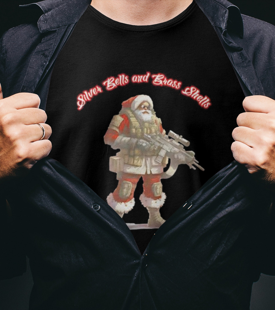 Silver Bells And Brass Shells Armed Santa Christmas T-Shirt