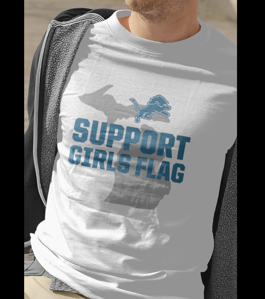 Detroit Lions Support Girls Flag Michigan Map T-Shirt