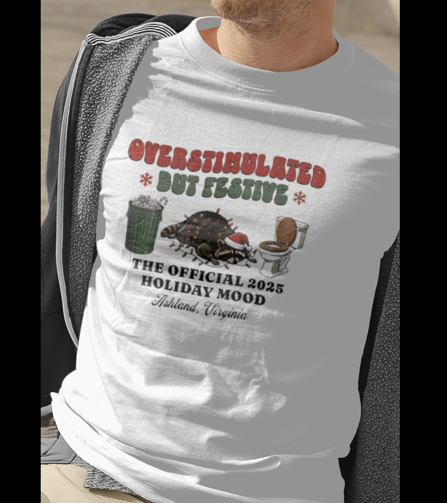 Overstimulated But Festive Raccoon The Official 2025 Holiday Mood Ashland Virginia T-Shirt