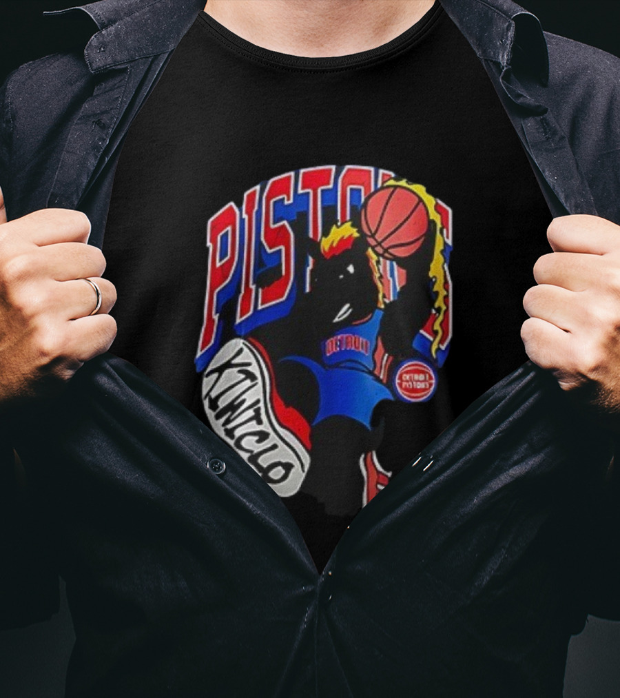 Detroit Pistons Hooper Basketball Cartoon Character Design Kwikclo Brand T-Shirt