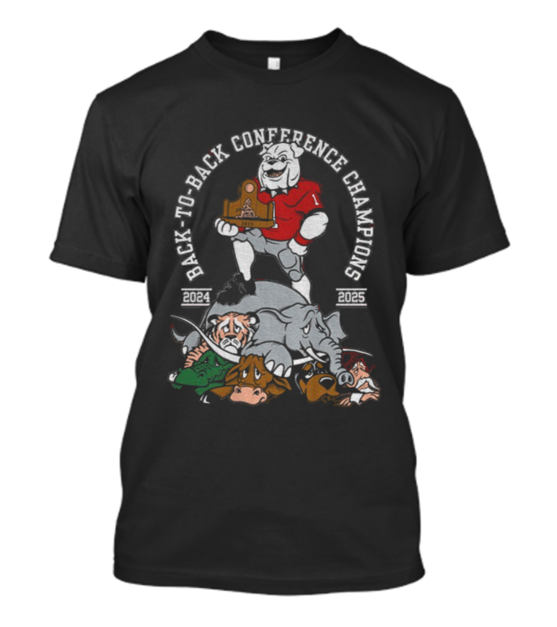 Georgia Bulldogs Back To Back Conference Champions Mascot Trophy Celebration T-Shirt