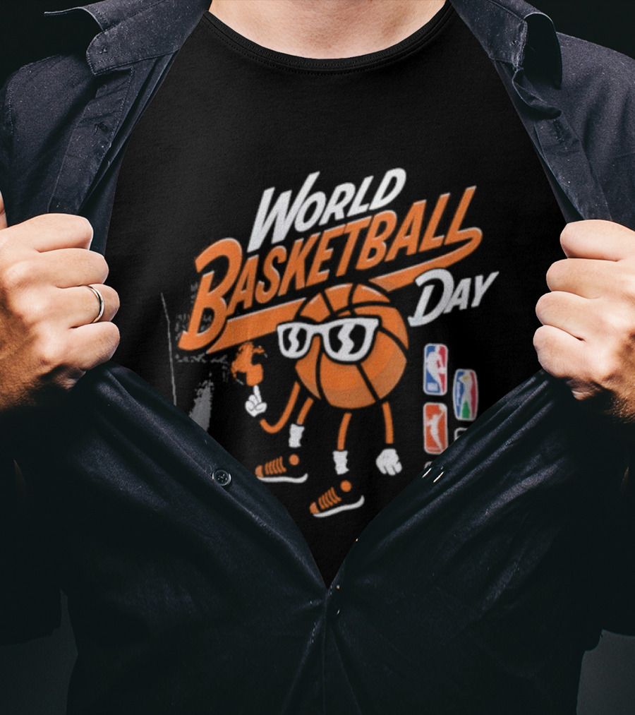 World Basketball Day NBA Logos Cartoon Basketball Player T-Shirt