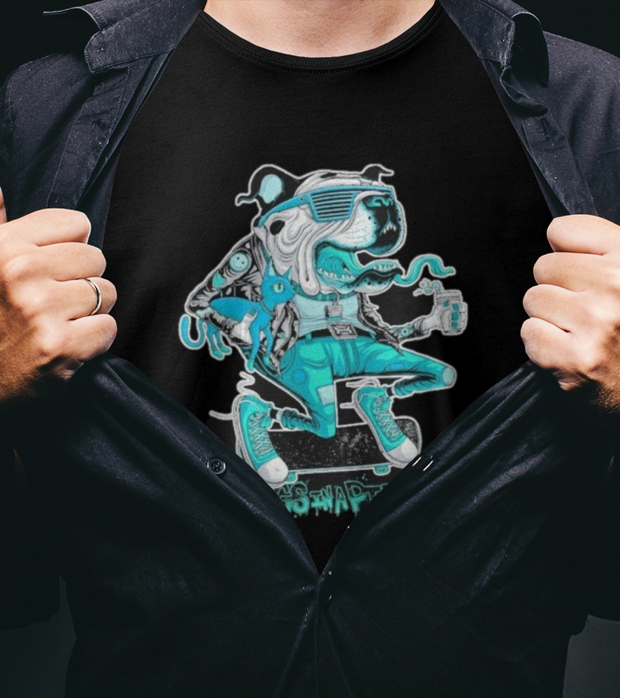 Dogs In Apile Skater Dog Vintage Style Sunglasses Cool Attire T-Shirt