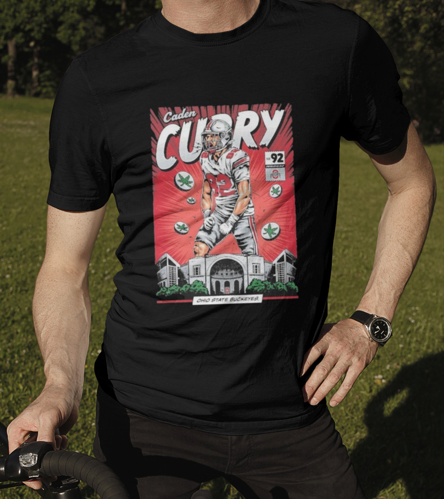 Caden Curry Ohio State Buckeyes #92 Comic Style Football Player Scene T-Shirt