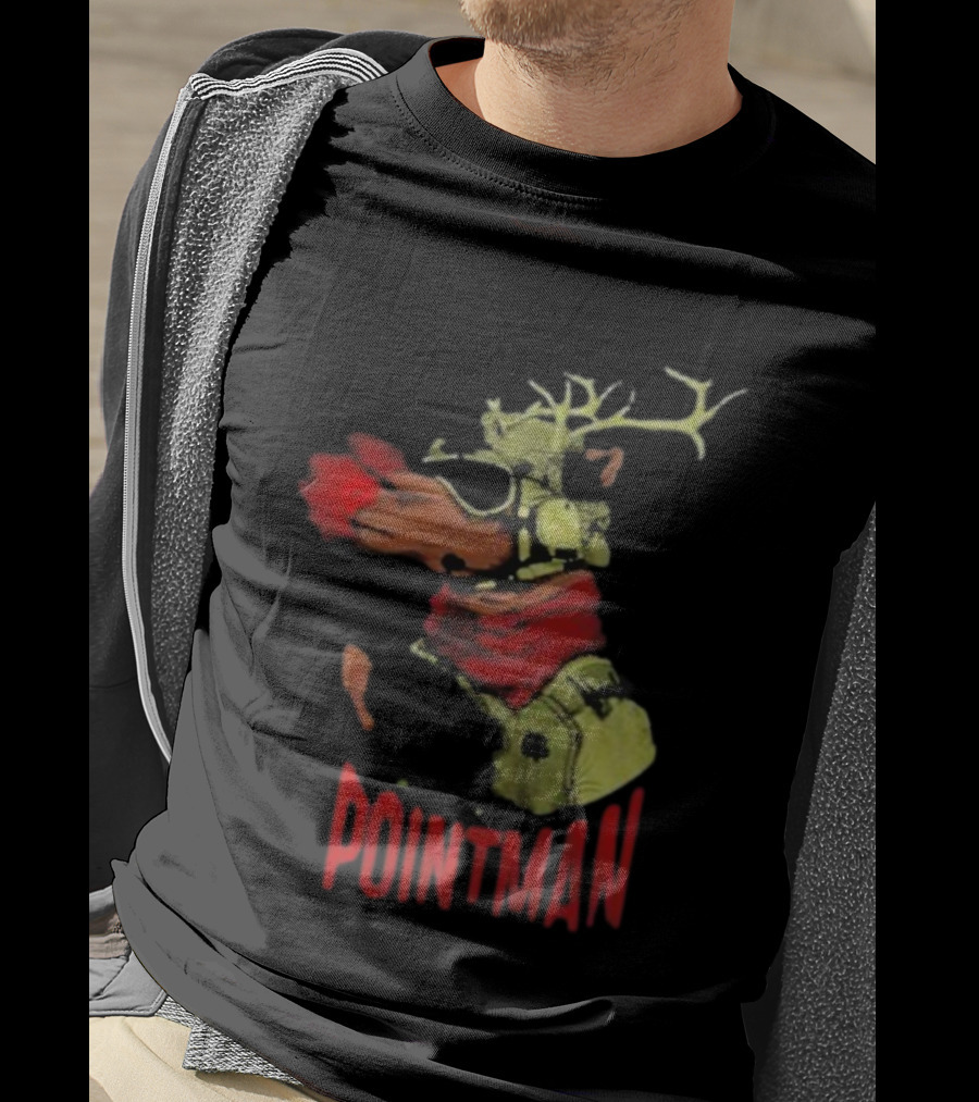 Pointman Christmas Reindeer Dog With Red Nose And Scarf T-Shirt