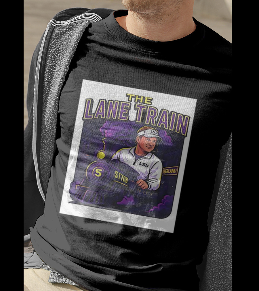 The Lane Train LSU Football Coach Cartoon Train Graphic T-Shirt