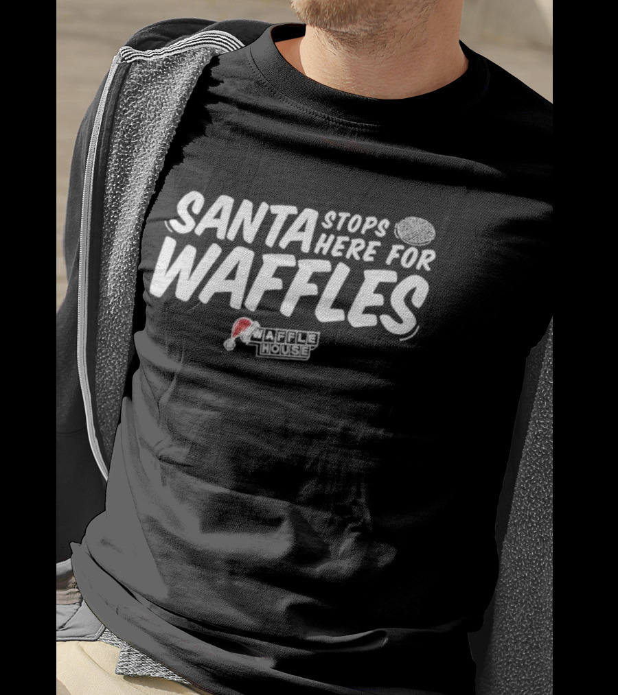 Santa Stops Here For Waffles Waffle House Christmas T-Shirt