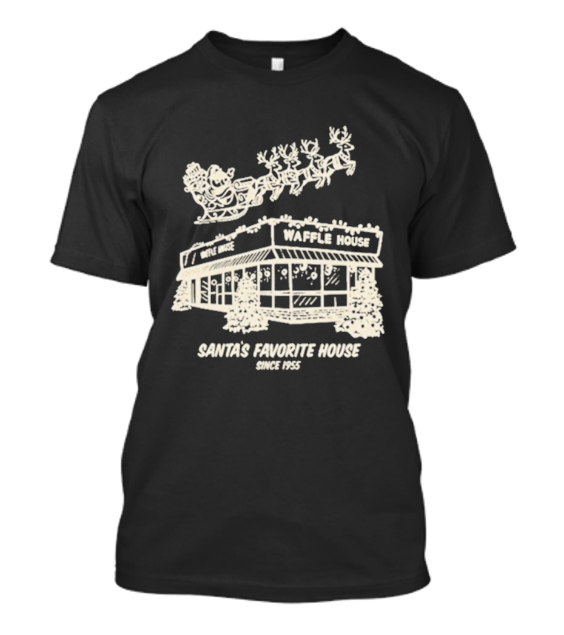 Waffle House Santa’s Favorite House Since 1955 Christmas Santa Sleigh Reindeer T-Shirt
