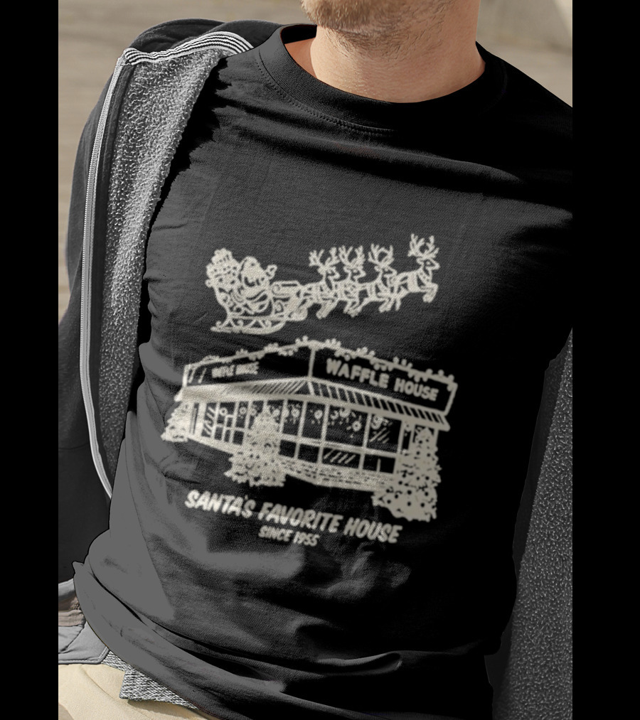 Waffle House Santa’s Favorite House Since 1955 Christmas Santa Sleigh Reindeer T-Shirt