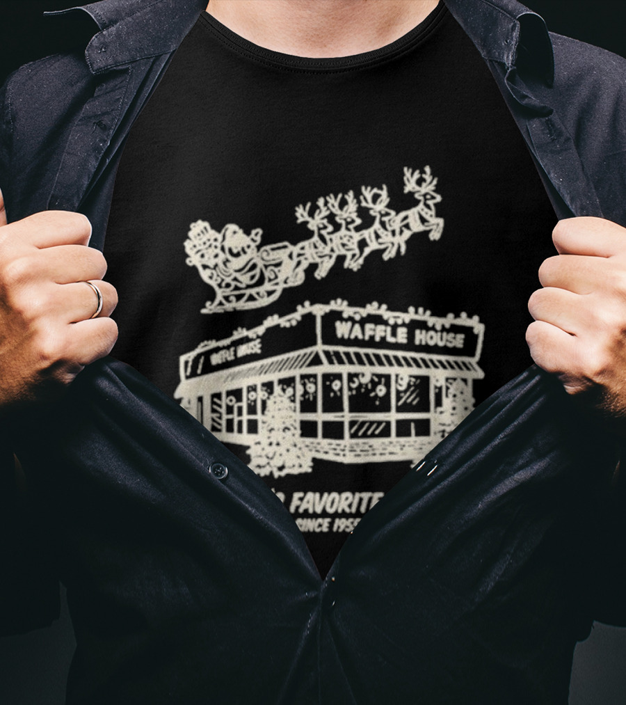 Waffle House Santa’s Favorite House Since 1955 Christmas Santa Sleigh Reindeer T-Shirt