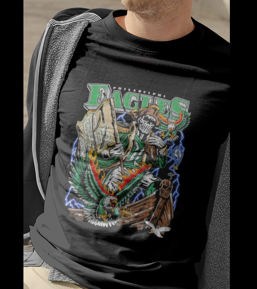 Philadelphia Eagles Go Birds Warren Lotas Skeleton Pirate Theme T-Shirt