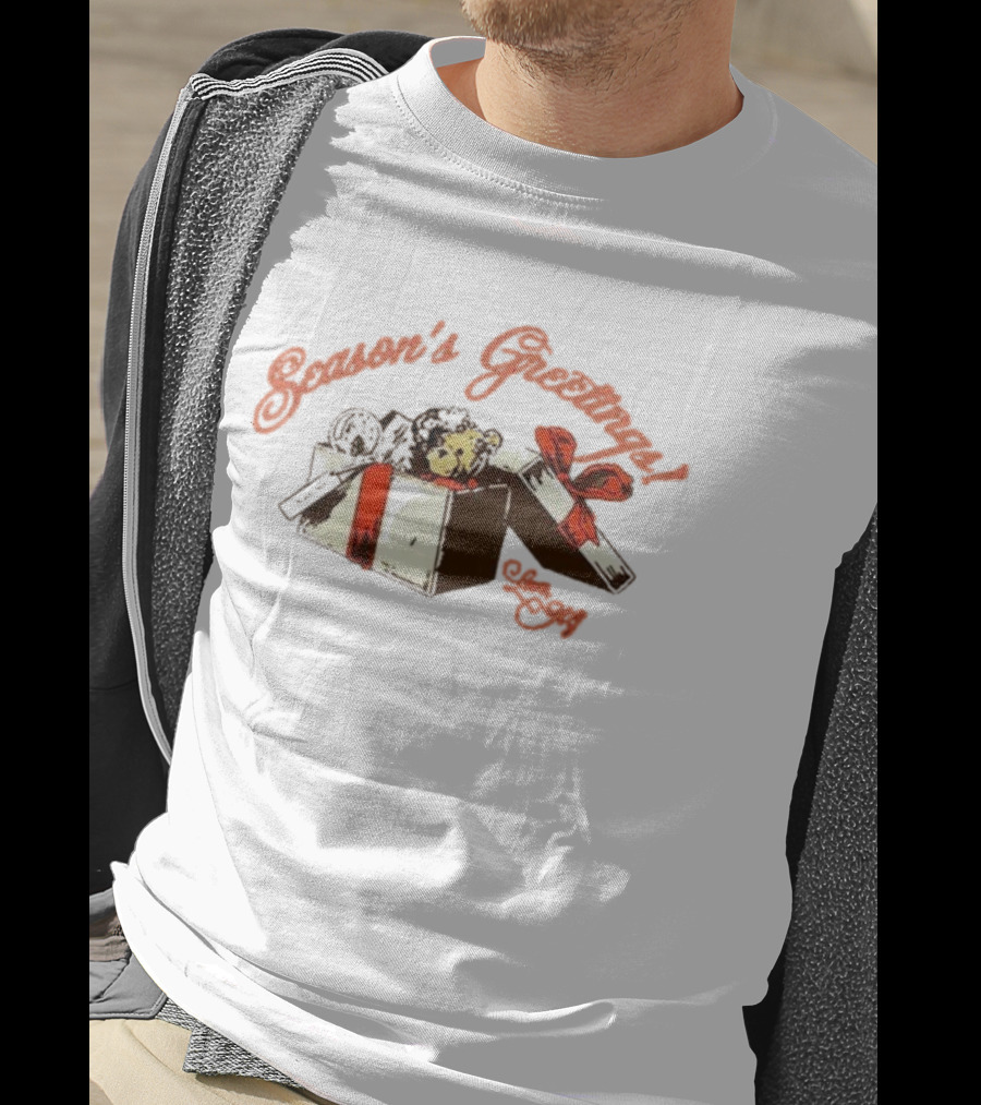 Seasons Greetings Ariana Grande Christmas Bear In Gift Box T-Shirt