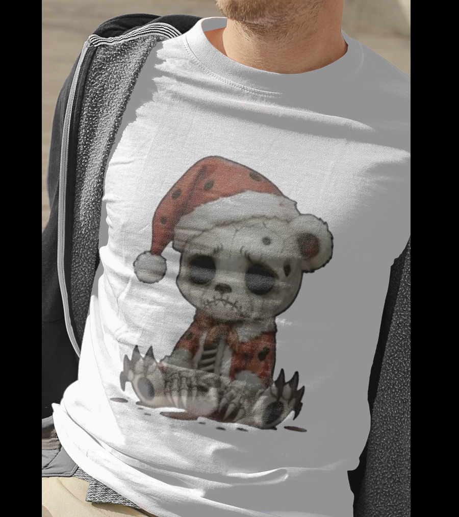 Merry & Boney Christmas Creepy Skeleton Teddy Bear Santa Hat T-Shirt