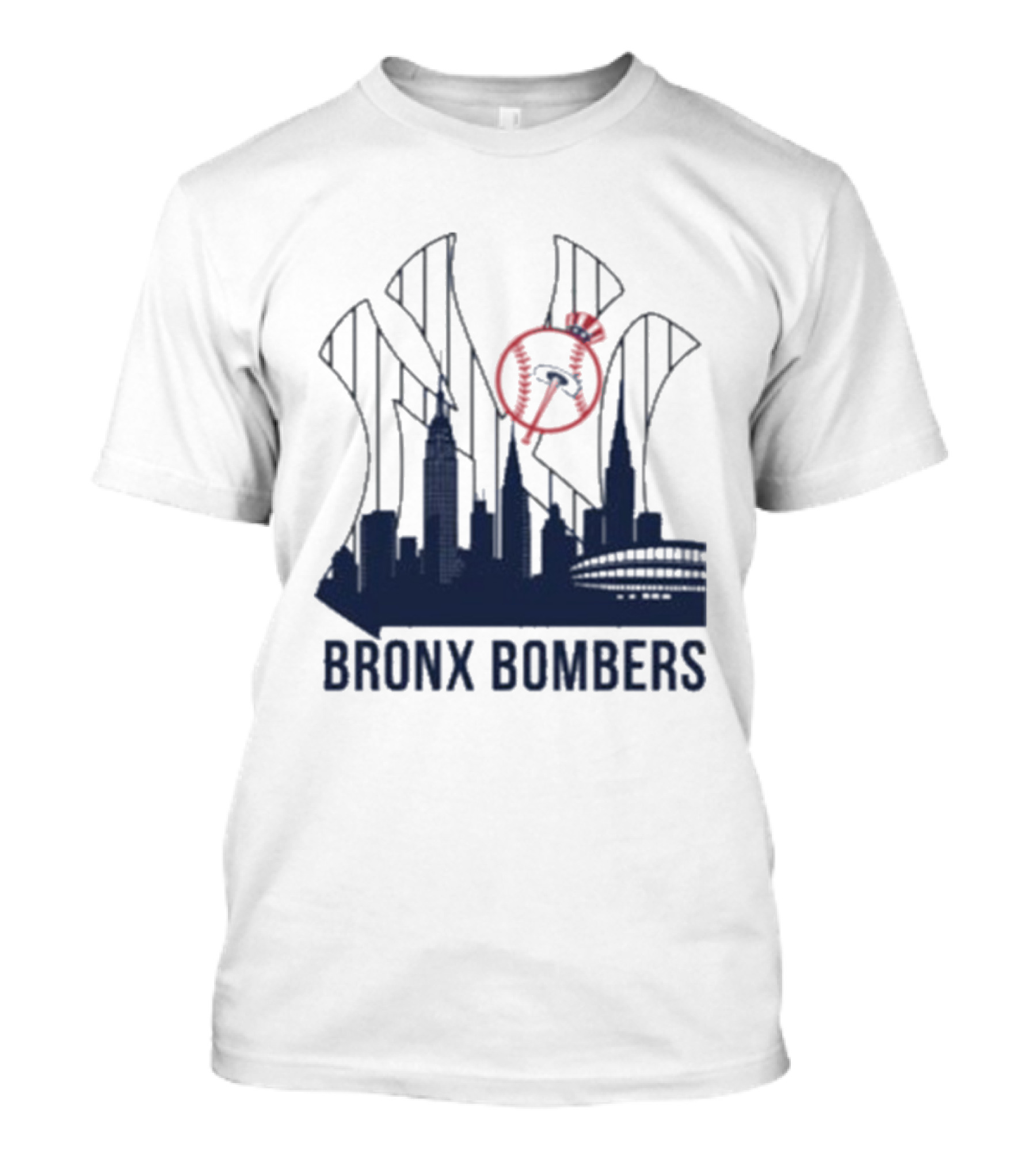 New York Yankees Bronx Bombers Skyline Classic Yankees Bat And Hat Icon T-Shirt