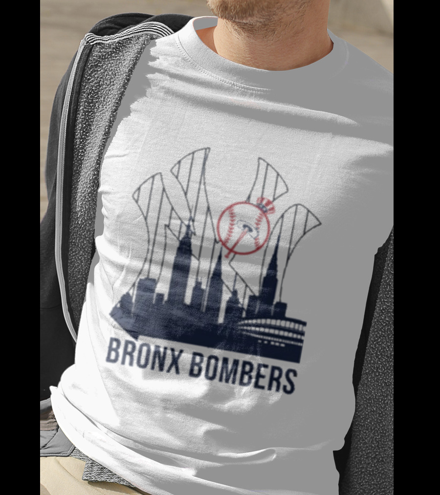 New York Yankees Bronx Bombers Skyline Classic Yankees Bat And Hat Icon T-Shirt