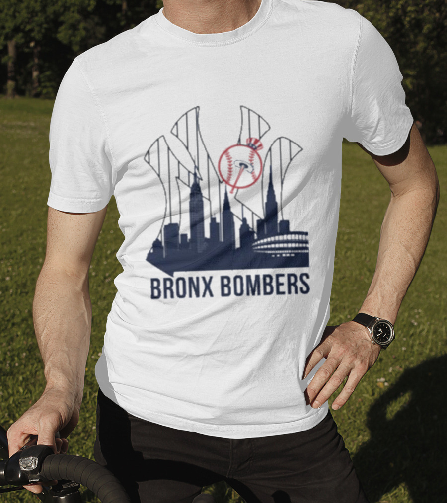 New York Yankees Bronx Bombers Skyline Classic Yankees Bat And Hat Icon T-Shirt