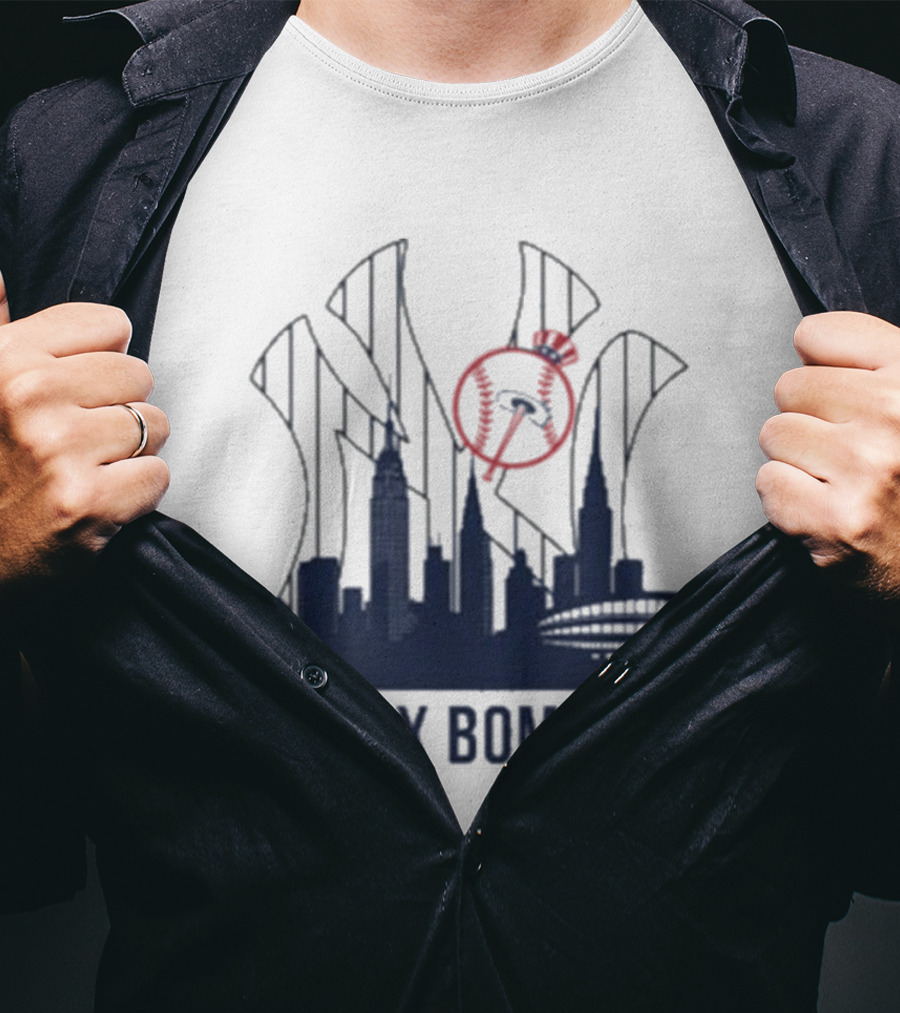 New York Yankees Bronx Bombers Skyline Classic Yankees Bat And Hat Icon T-Shirt