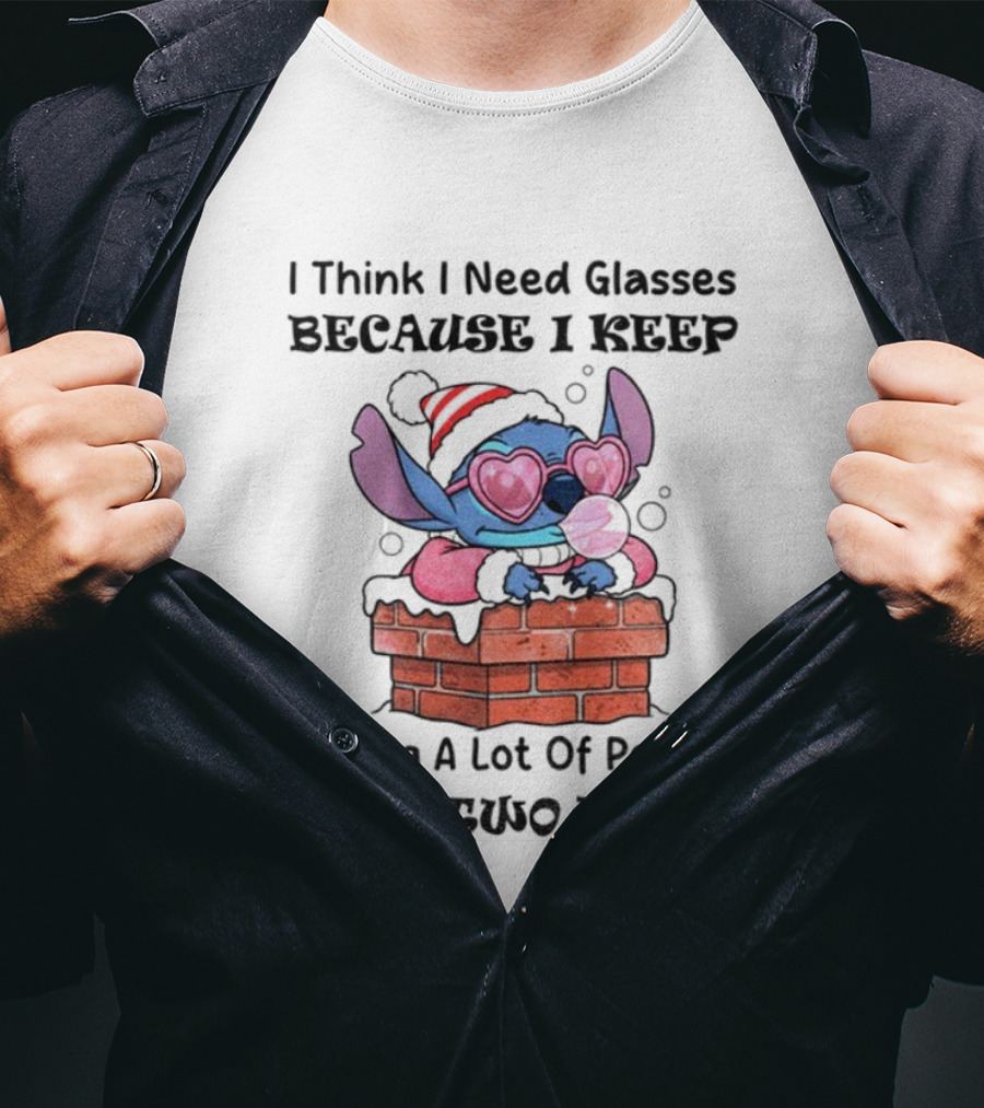 Stitch Christmas I Think I Need Glasses Seeing People With Two Faces T-Shirt