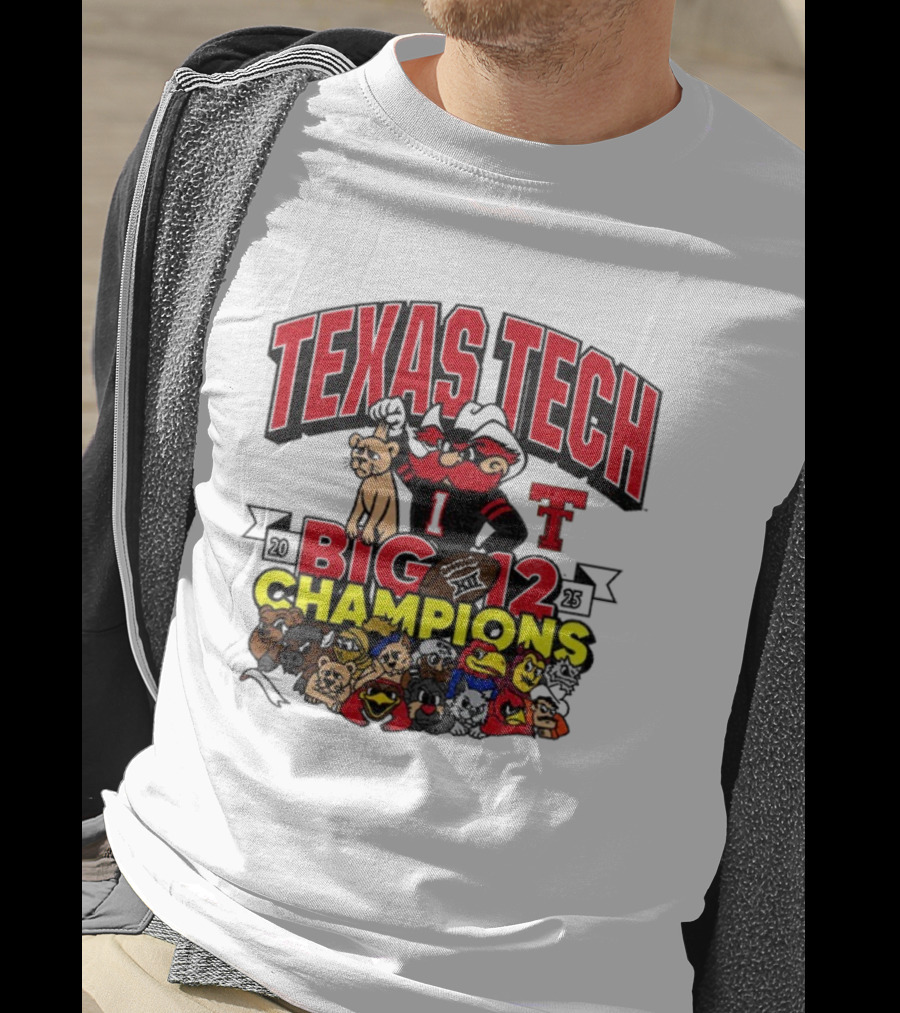 Texas Tech Red Raiders Big 12 Champions Cartoon Mascots Football Theme T-Shirt