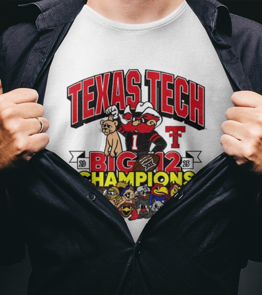 Texas Tech Red Raiders Big 12 Champions Cartoon Mascots Football Theme T-Shirt