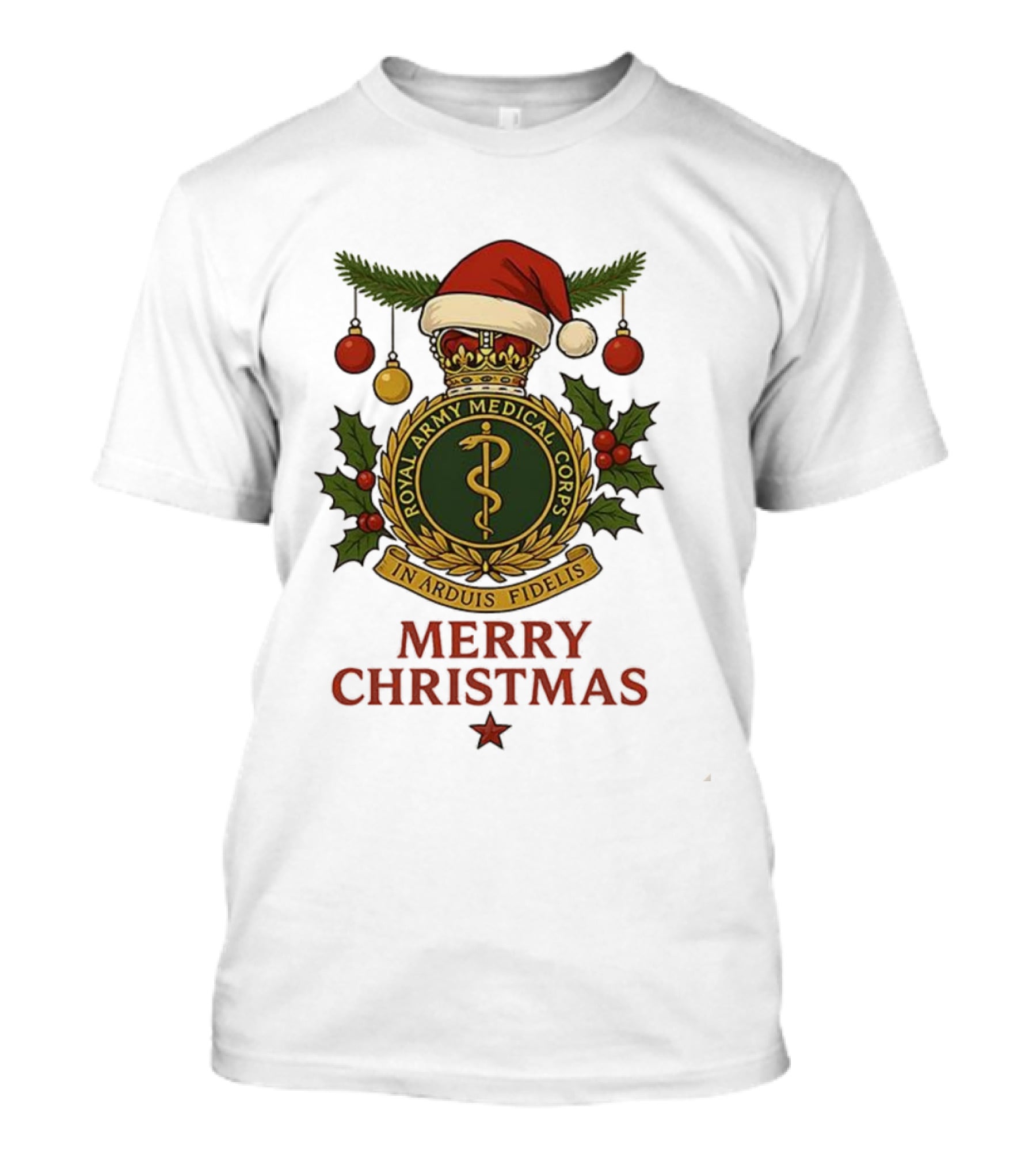 Royal Army Medical Corps In Arduis Fidelis Merry Christmas Santa Hat Holiday Theme T-Shirt