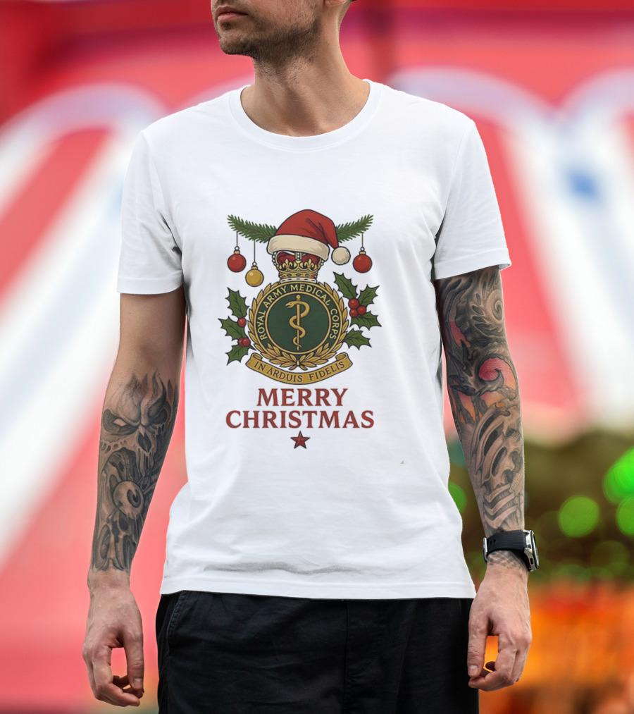 Royal Army Medical Corps In Arduis Fidelis Merry Christmas Santa Hat Holiday Theme T-Shirt