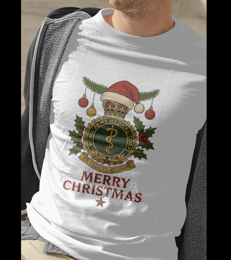 Royal Army Medical Corps In Arduis Fidelis Merry Christmas Santa Hat Holiday Theme T-Shirt