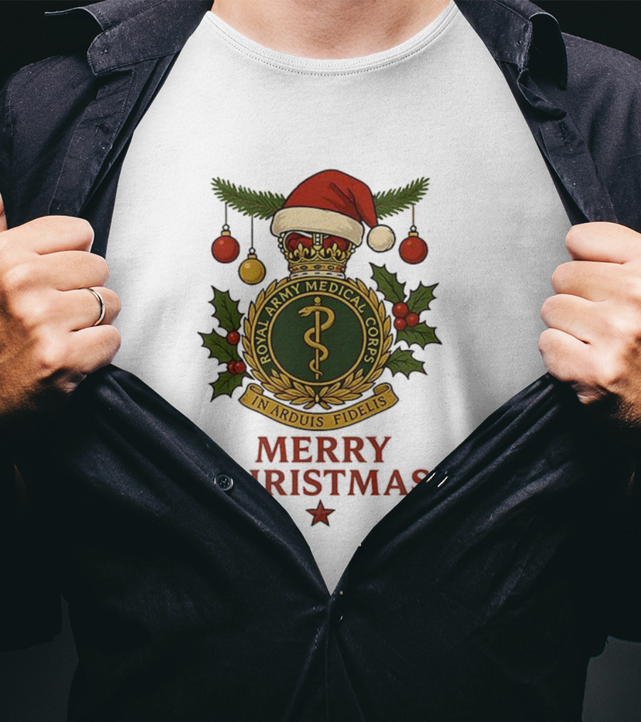 Royal Army Medical Corps In Arduis Fidelis Merry Christmas Santa Hat Holiday Theme T-Shirt