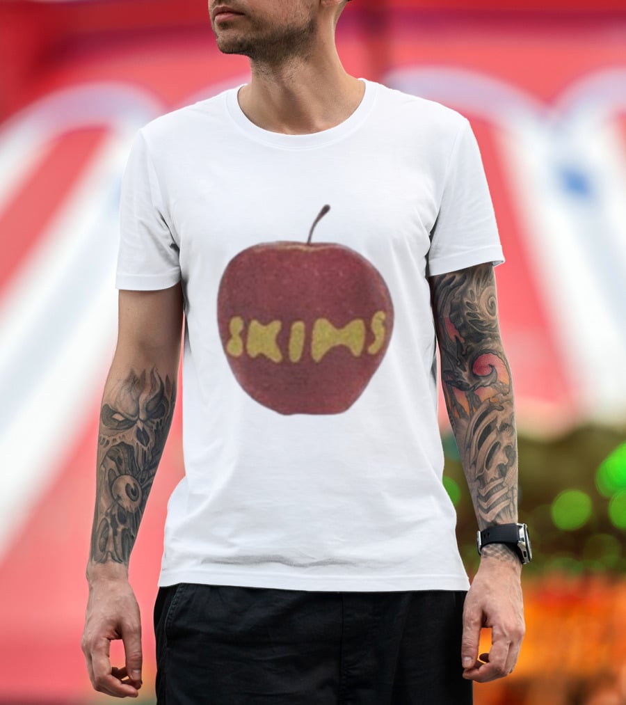 Skims Apple Bold Yellow Text On Red Apple T-Shirt