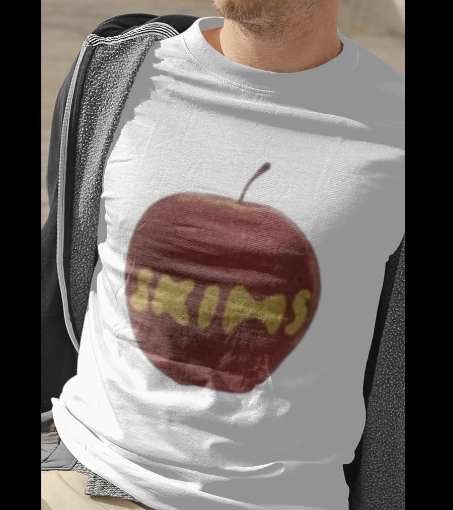 Skims Apple Bold Yellow Text On Red Apple T-Shirt