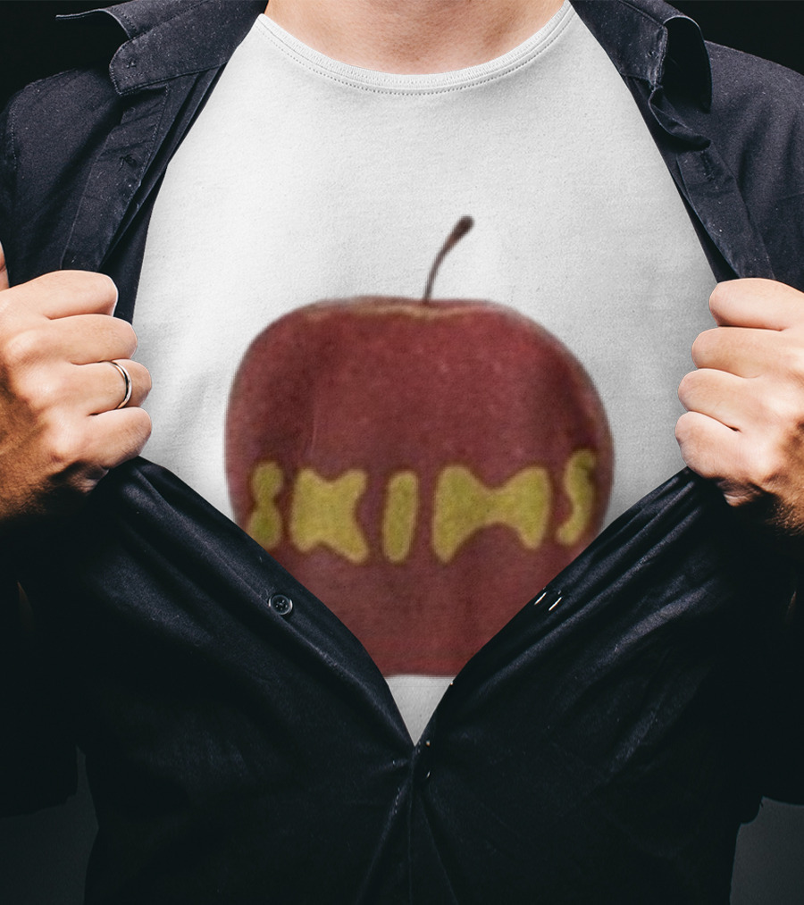 Skims Apple Bold Yellow Text On Red Apple T-Shirt