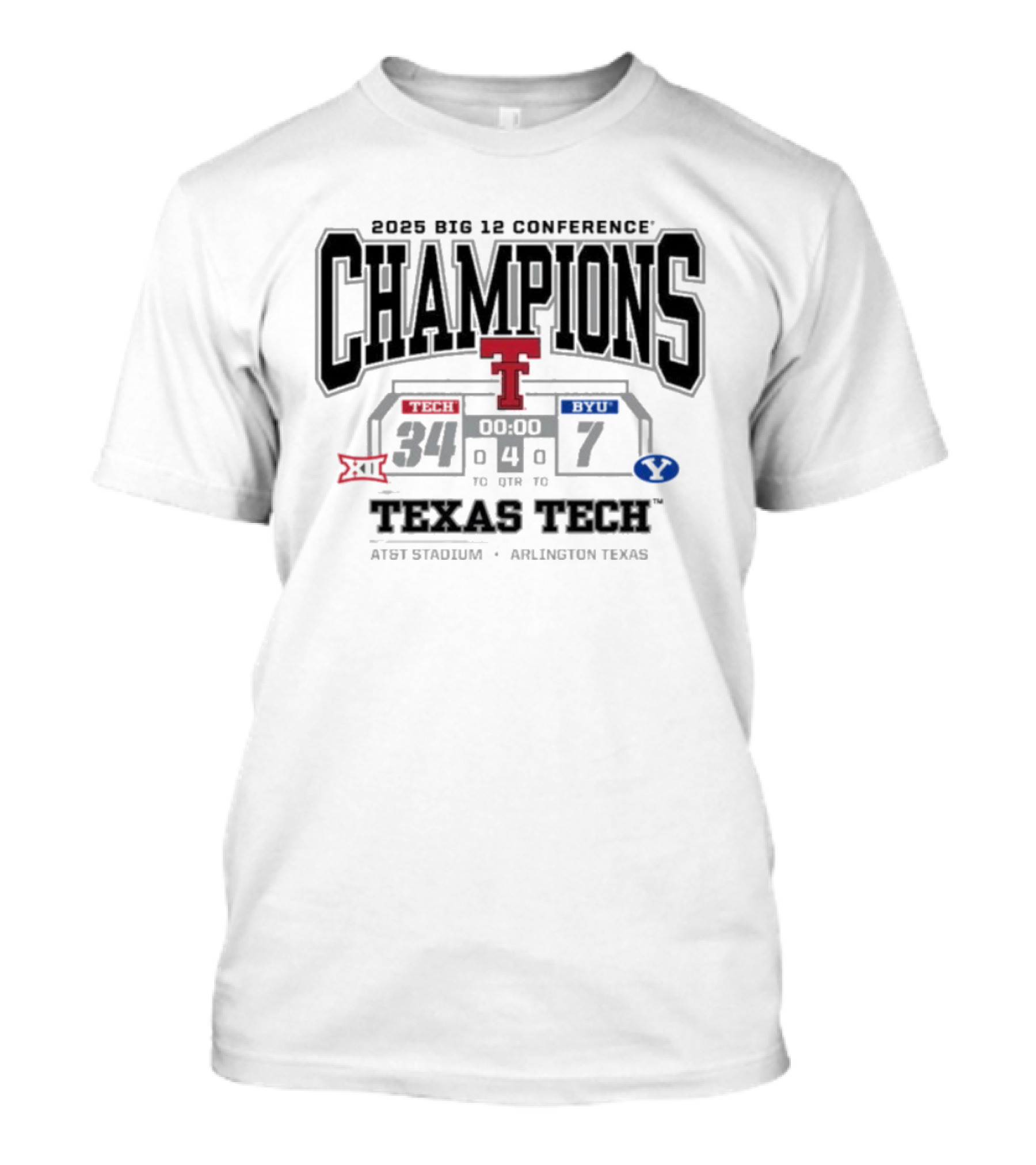 2025 Big 12 Conference Champions Texas Tech Vs BYU Final Score 34-7 AT&T Stadium Arlington Texas T-Shirt