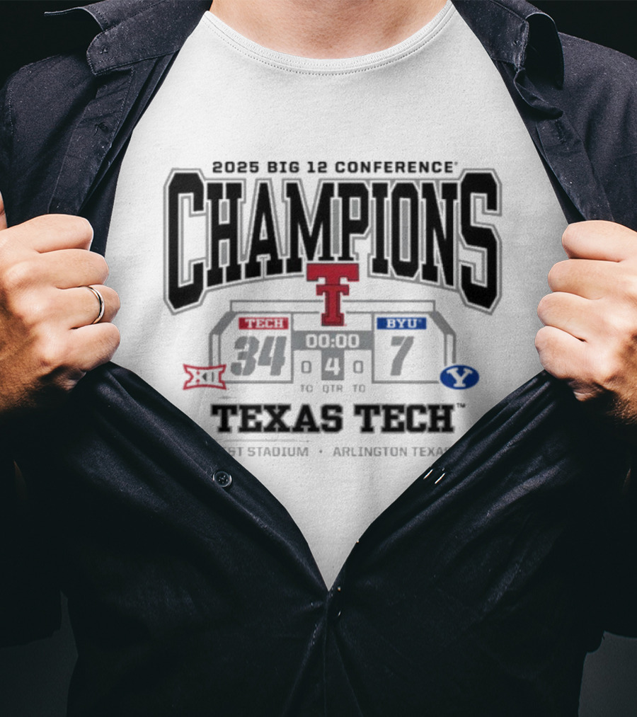2025 Big 12 Conference Champions Texas Tech Vs BYU Final Score 34-7 AT&T Stadium Arlington Texas T-Shirt