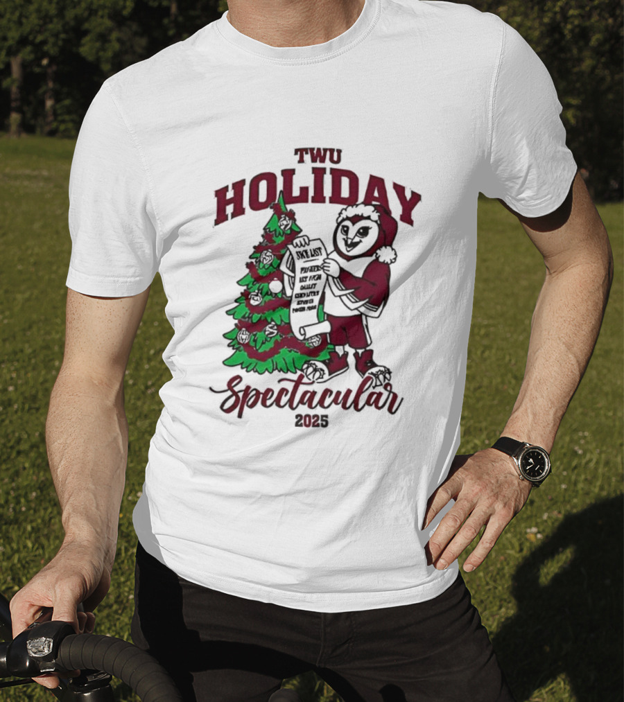 TWU Holiday Spectacular 2025 Merry Christmas Tree And Owl Santa T-Shirt