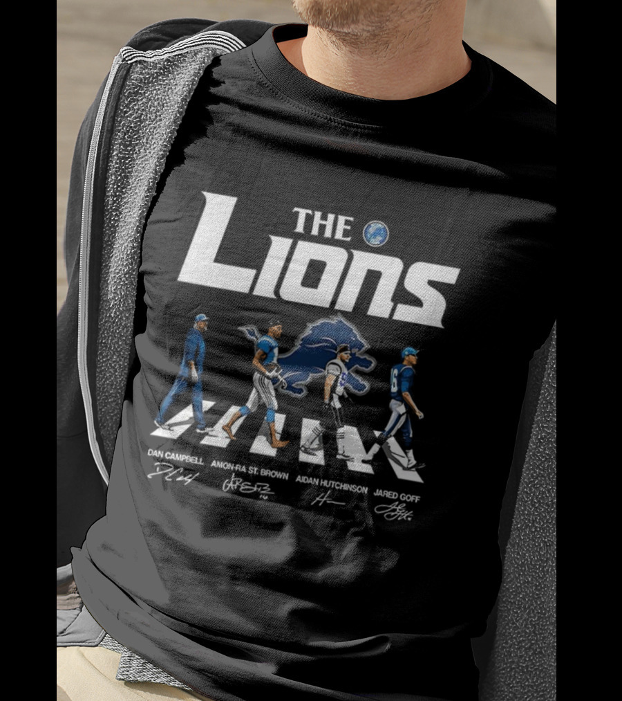 Detroit Lions The Lions Campbell St. Brown Hutchinson Goff Signature Abbey Road T-Shirt
