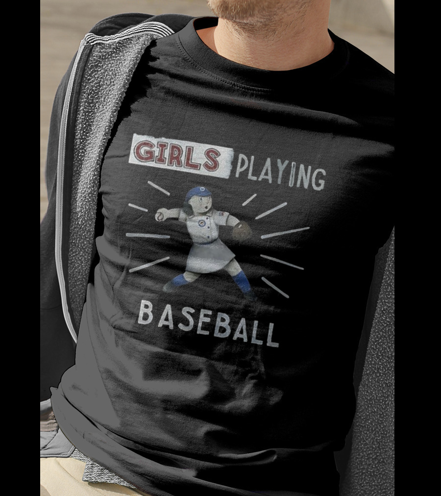 Girls Playing Baseball Vintage Cartoon Style T-Shirt