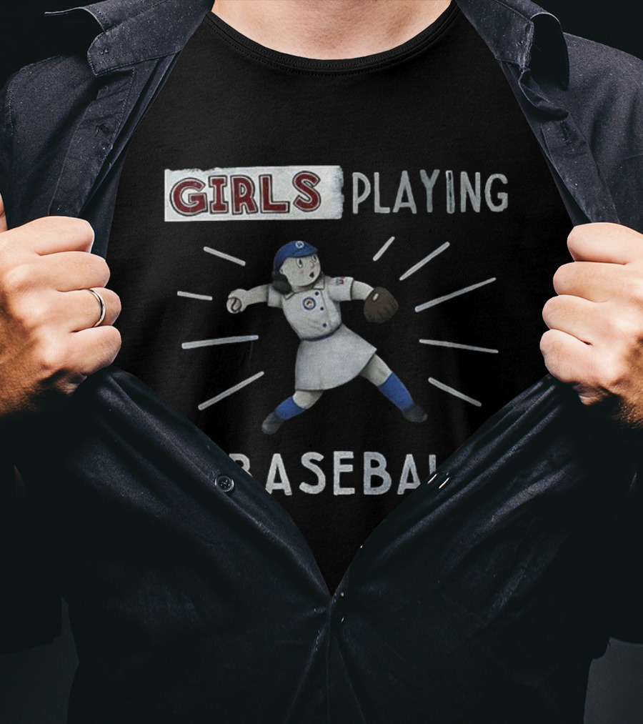 Girls Playing Baseball Vintage Cartoon Style T-Shirt