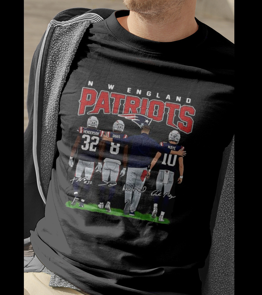 New England Patriots Henderson Diggs Vrabel Maye Signatures T-Shirt