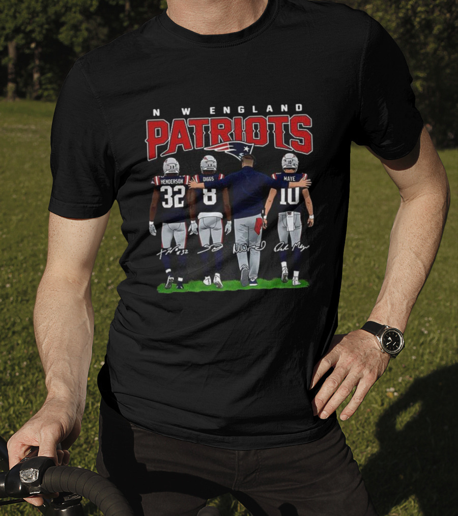 New England Patriots Henderson Diggs Vrabel Maye Signatures T-Shirt