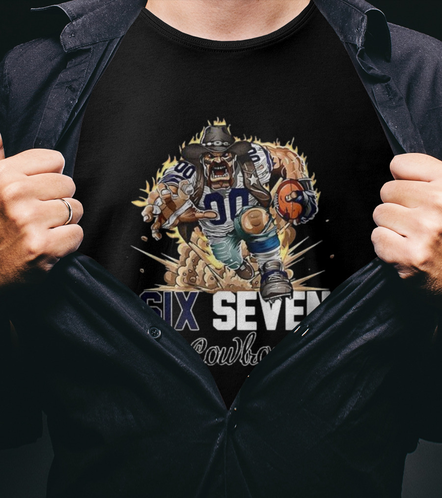 Cowboys Six Seven Mascot Football Character With Dynamic Motion T-Shirt