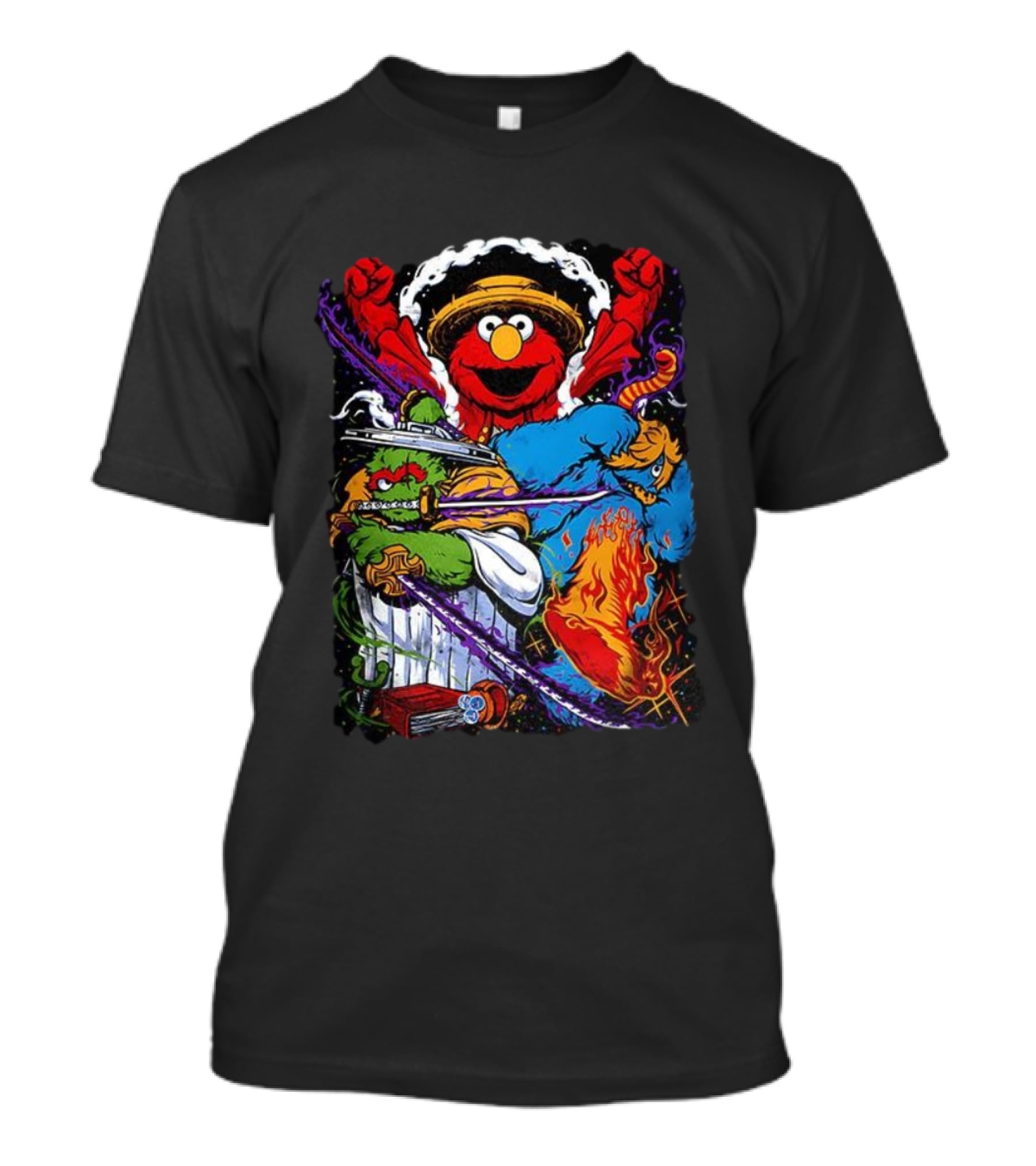 Elmo Oscar Cookie Monster Luffy Crossover Street Trio T-Shirt
