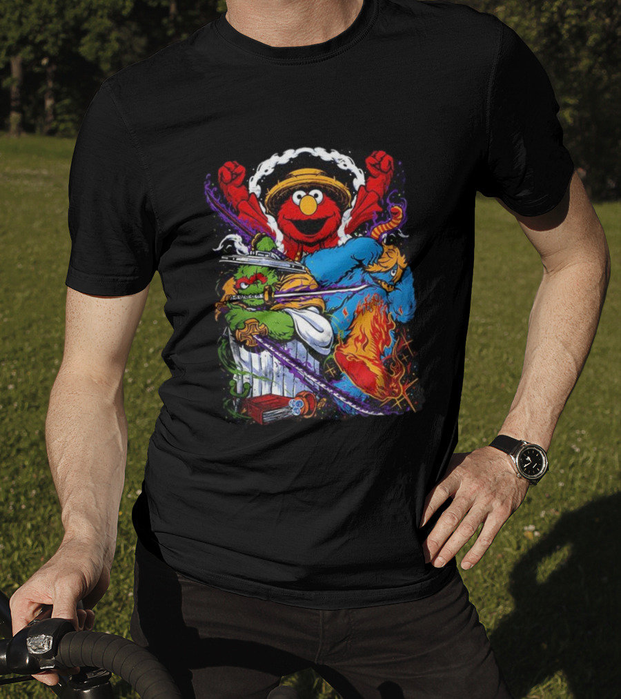 Elmo Oscar Cookie Monster Luffy Crossover Street Trio T-Shirt