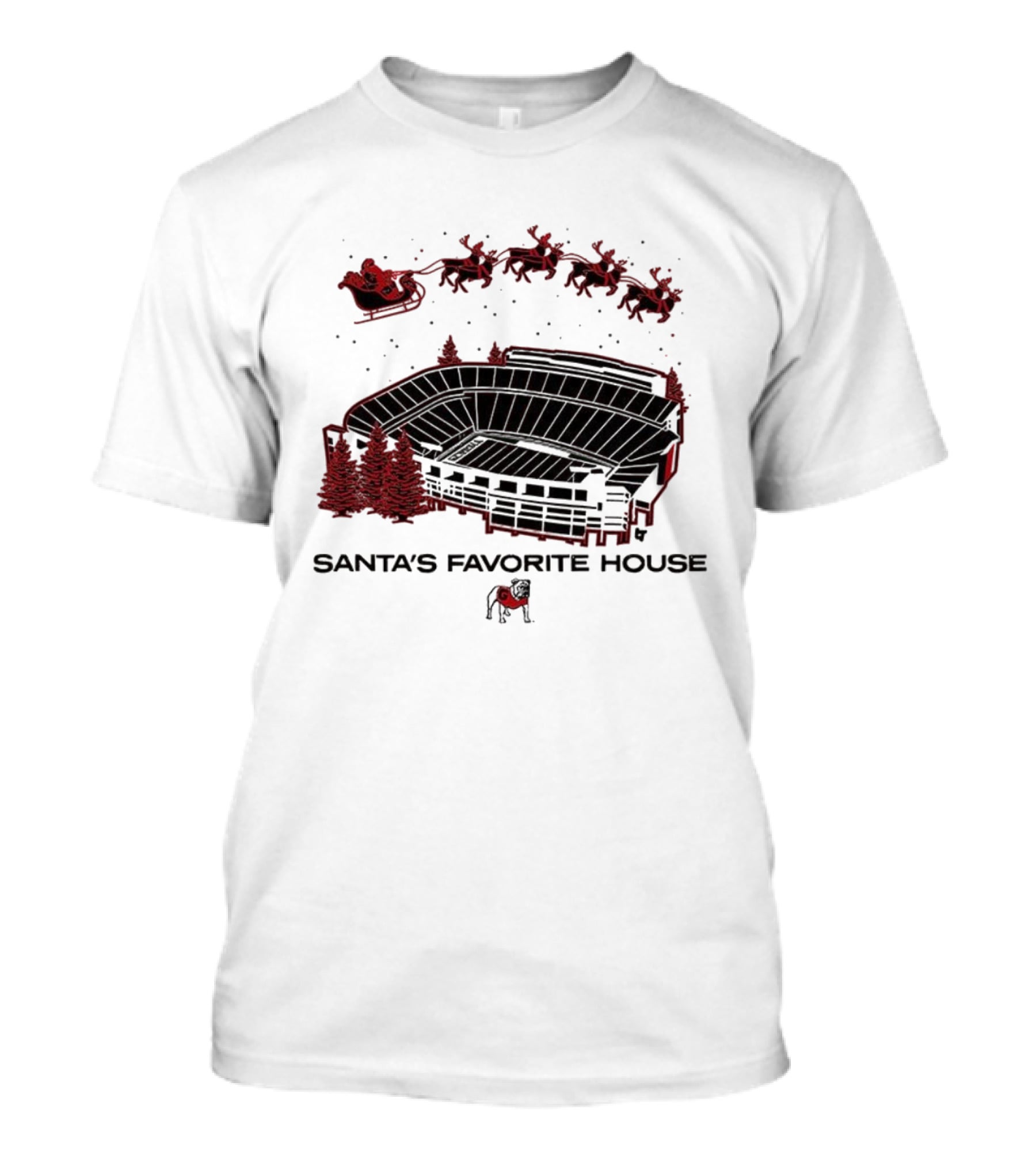 Santa's Favorite House Georgia Bulldogs Sanford Stadium Holiday Scene T-Shirt