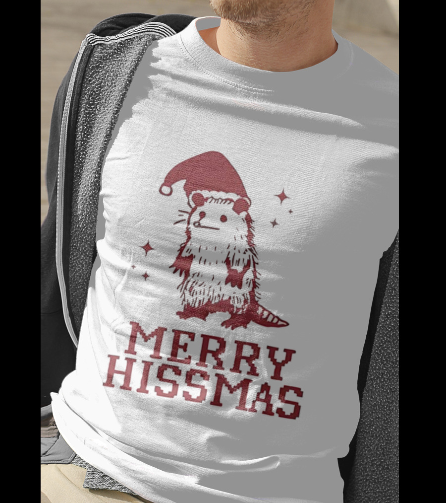 Merry Hissmas Opossum With Santa Hat Christmas Holiday Humor T-Shirt