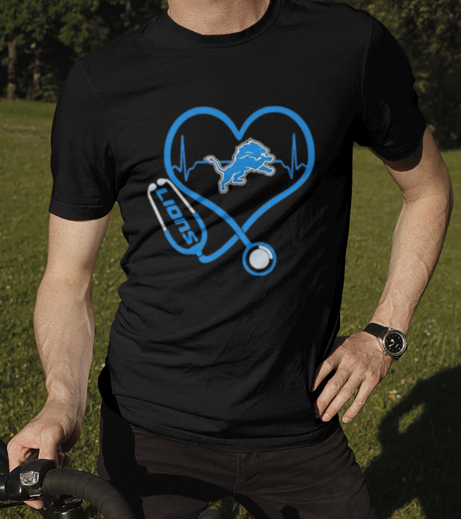 Detroit Lions Heart Rate Stethoscope Stylish Lions Fans T-Shirt